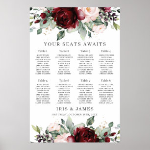 Affiche Carte de siège Mariage floral rousse Rustique Bour