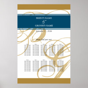 Affiche Carte de siège Mariage Gold Blue Elegant Monogram