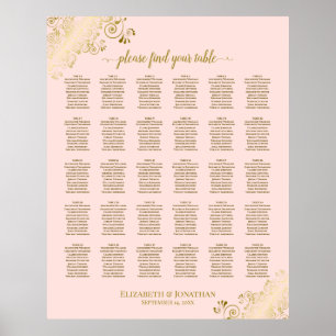 Affiche Carte de siège Mariage Gold & Blush Pink 30 Table