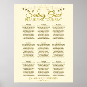 Affiche Carte de siège Mariage Gold & Cream Simple 9 table