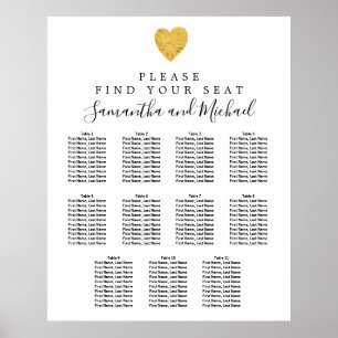 Affiche Carte de siège Mariage Gold Foil Heart 11 tables