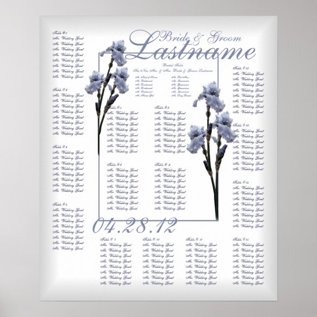 Affiche Carte de siège Mariage Iris bleu (Devant)