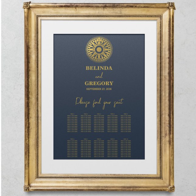 Affiche Carte de siège Mariage mariage de la boussole Pass (Wedding Passport Compass Wedding Seating Chart)