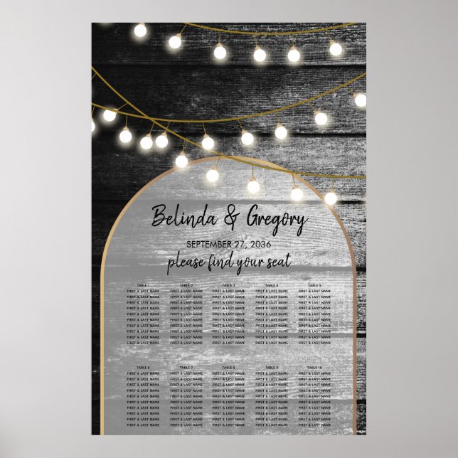 Affiche Carte de siège Mariage moderne en bois rustique (Devant)