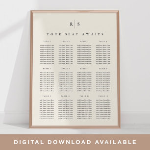 Affiche Carte de siège Mariage Monogramme noir et écrin