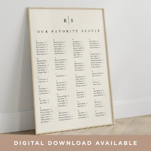 Affiche Carte de siège Mariage Monogramme noir et écrin