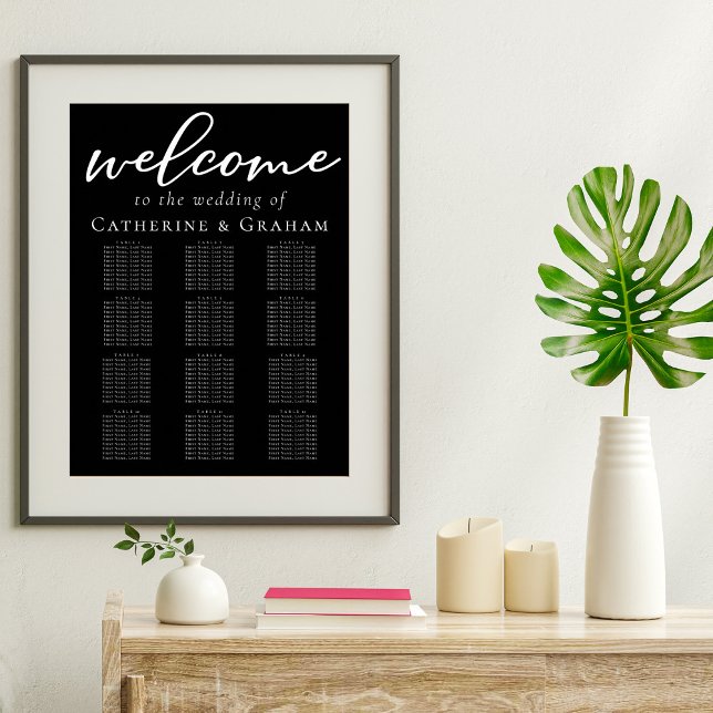 Affiche Carte de siège Mariage noir blanc simple et élégan (Créateur téléchargé)