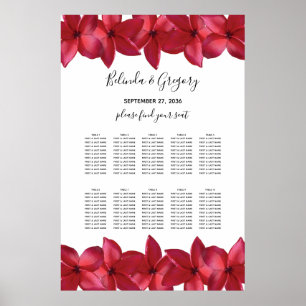 Affiche Carte de siège Mariage Red Plumeria Frangipani