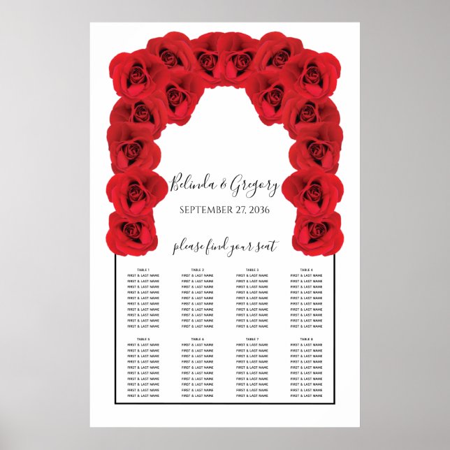 Affiche Carte de siège Mariage Red Roses (Devant)