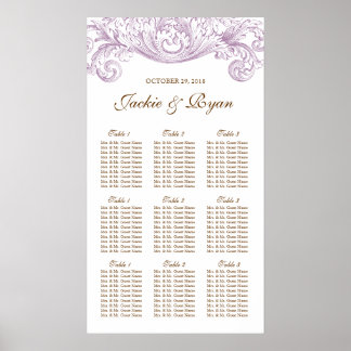 Affiche Carte de siège mariage Ressort Vintage pourpre