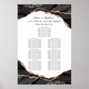 Affiche Carte de siège Mariage rose Gold Black Agate