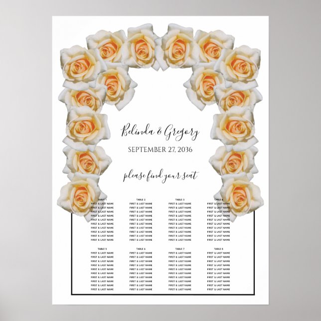 Affiche Carte de siège Mariage Rose orange (Devant)