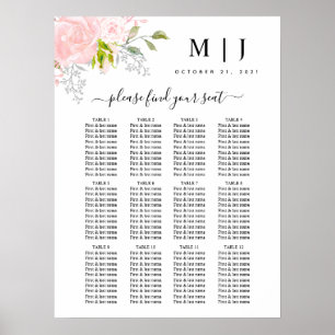 Affiche Carte de siège Mariage rose rose Peony rose