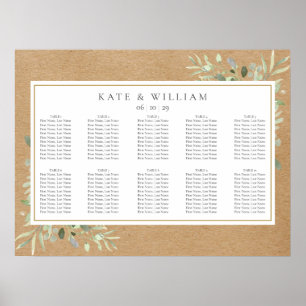 Affiche Carte de siège Mariage Rustic Greenery