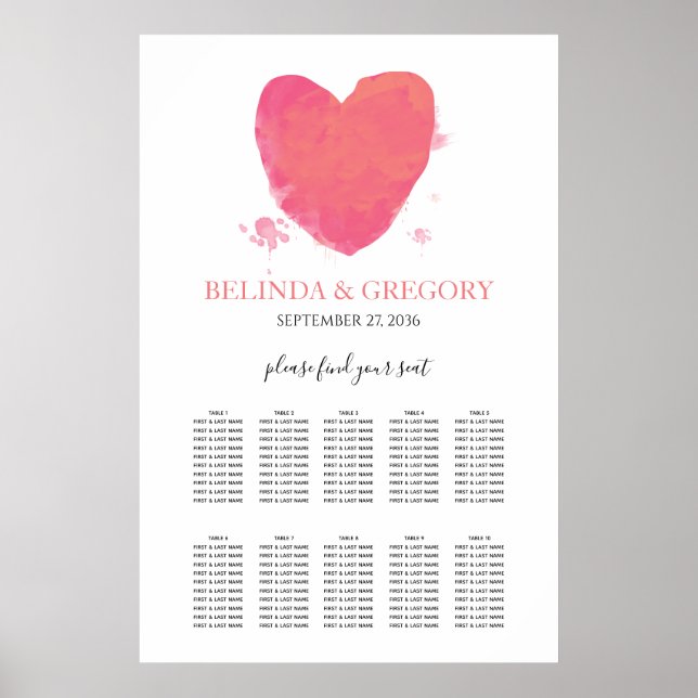 Affiche Carte de siège Mariage Rustique Watercolor (Devant)