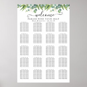 Affiche Carte de siège Mariage simple Eucalyptus Greenery