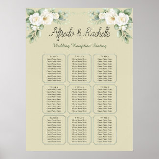 Affiche Carte de siège Mariage simple Eucalyptus Greenery