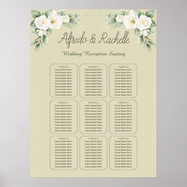 Affiche Carte de siège Mariage simple Eucalyptus Greenery (Devant)