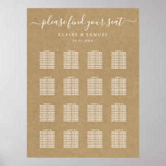 Affiche Carte de siège Mariage simple Faux Rustic Kraft