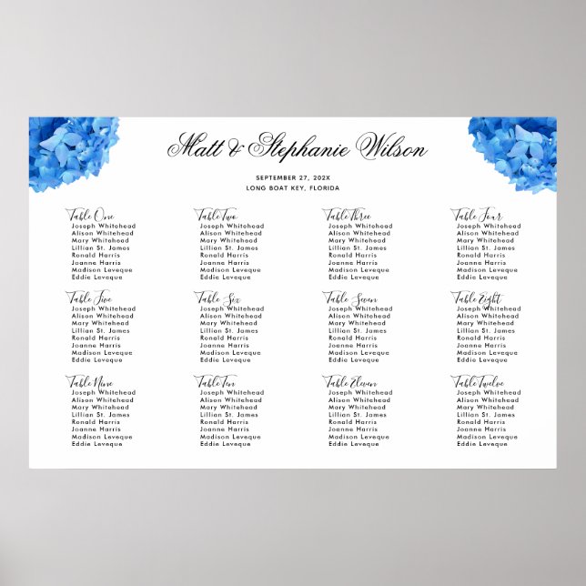 Affiche Carte de siège Mariage Sky Blue Hydrangea (Devant)