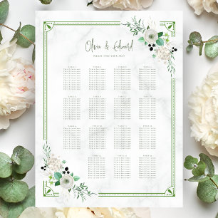 Affiche Carte de siège Mariage végétal à fleurs vertes