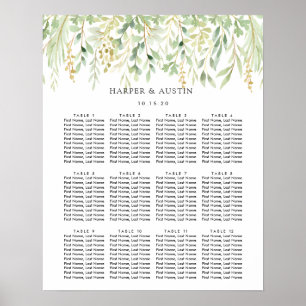 Affiche Carte de siège Mariage végétal du feuillage vert