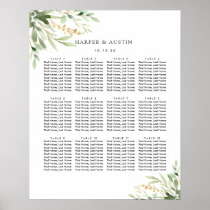 Affiche Carte de siège Mariage végétal du feuillage vert