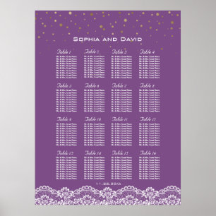 Affiche Carte de siège Mariage violet Lace Gold Confetti
