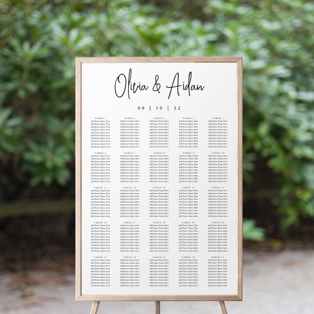 Affiche Carte de siège Mariage XL manuscrit noir moderne (Créateur téléchargé)