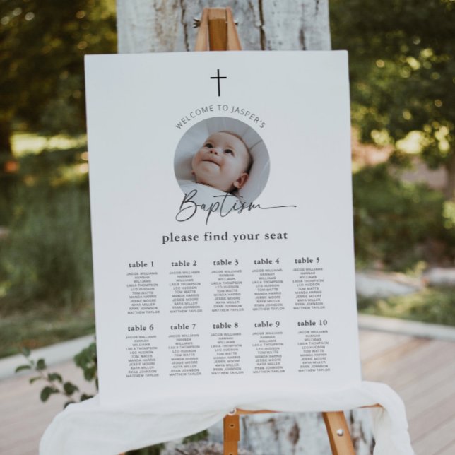 Affiche Carte de siège photo du baptême (Zazzle Baptism Photo Seating Chart)