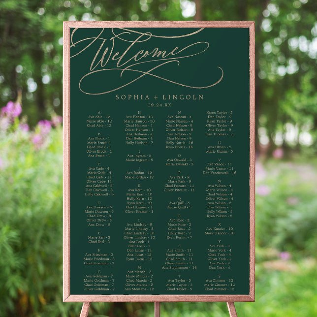 Affiche Carte de siège romantique en calligraphie verte (Créateur téléchargé)