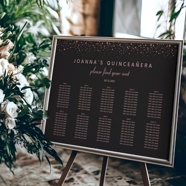 Affiche Carte de siège rose Gold Quinceañera | 10 tableaux (Créateur téléchargé)