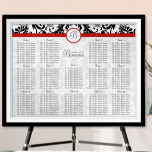 Affiche Carte de siège rouge Vintage noir Mariage damassé