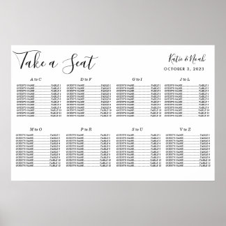 Affiche Carte de siège simple et moderne pour Mariage Mari