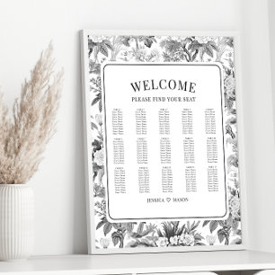 Affiche Carte de sièges mariage de fleurs chinoises blanch