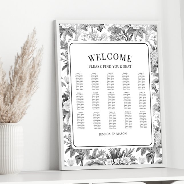 Affiche Carte de sièges mariage de fleurs chinoises blanch (Créateur téléchargé)