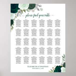Affiche Carte de sièges Mariage Emerald Rose Chic 30 Table