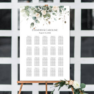 Affiche Carte de sièges mariage rose et verdure 20 tables