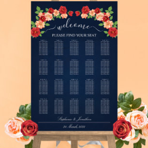 Affiche Carte de sièges Rose bleu marine rouge et orange