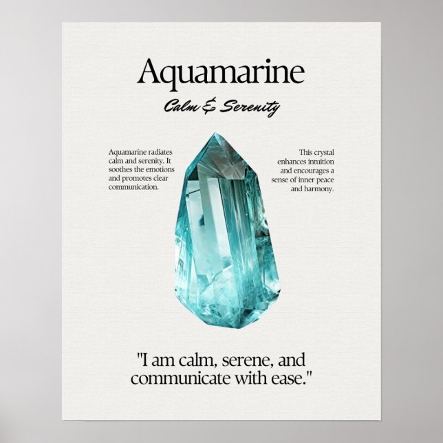 Affiche Carte de signification de cristal de Gem Aquamarin (Devant)