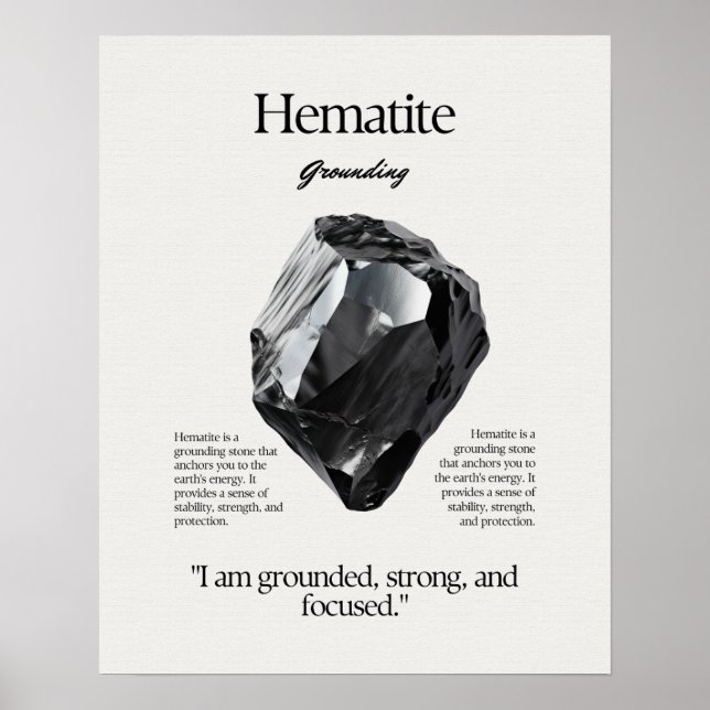 Affiche Carte de signification de cristal de Gem Hematite (Devant)