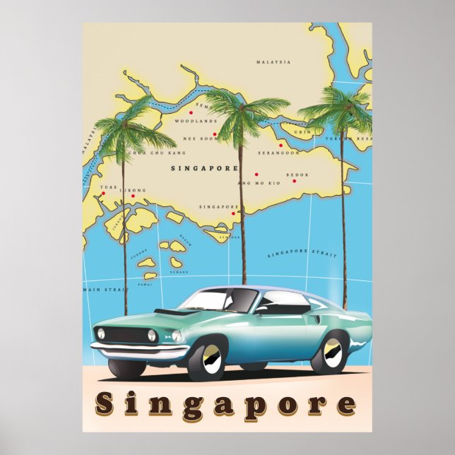 Affiche carte de Singapour (Devant)