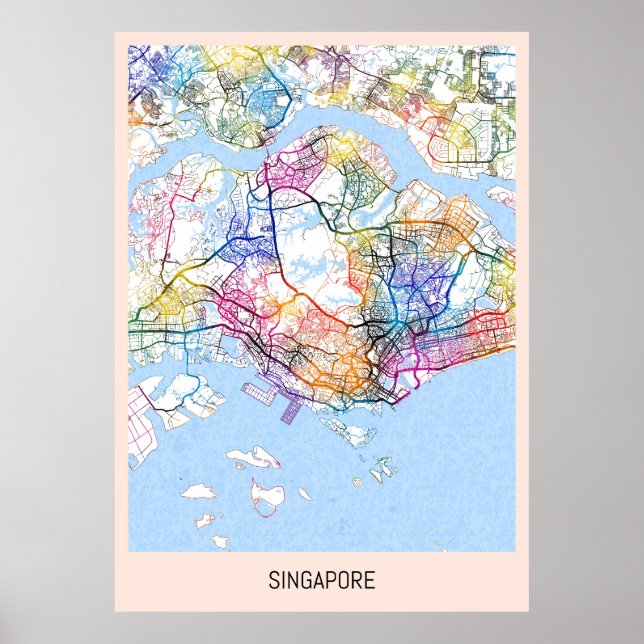 Affiche Carte de Singapour (Devant)
