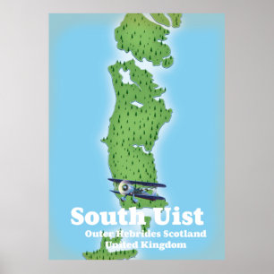 Affiche carte de South Uist Hébrides extérieures Écosse
