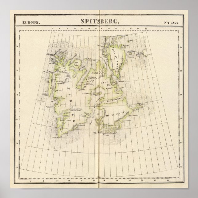 Affiche Carte de Spitsbergen, Norvège (Devant)