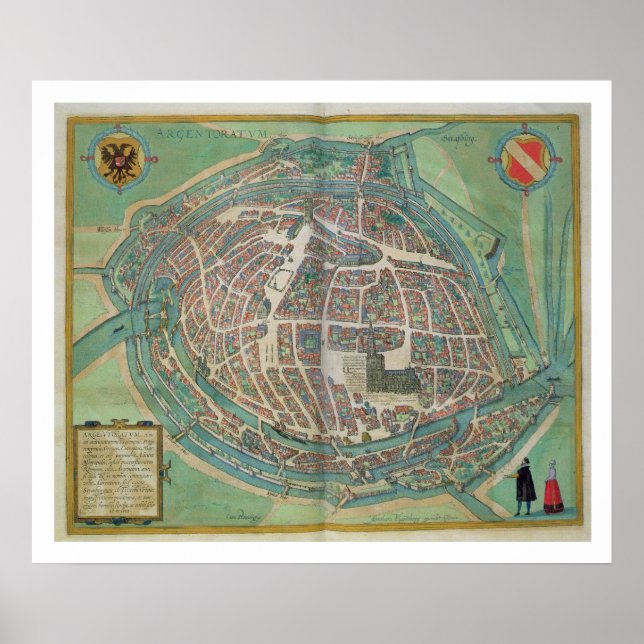 Affiche Carte de Strasbourg, de Civitates Orbis Terrarum (Devant)