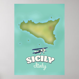 Affiche Carte de style vintage Sicile Italie