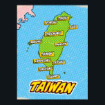 Affiche Carte de Taïwan illustrée par Pop Art<br><div class="desc">Pop Art Illustrated Taïwan carte asiatique dans un magnifique style vintage usé.</div>