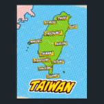 Affiche Carte de Taïwan illustrée par Pop Art<br><div class="desc">Pop Art Illustrated Taïwan carte asiatique dans un magnifique style vintage usé.</div>
