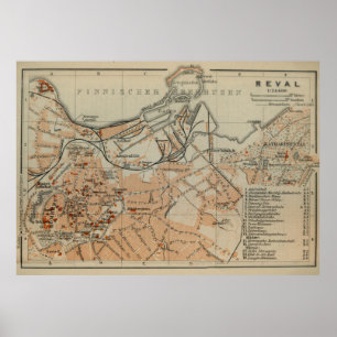 Affiche Carte de Tallinn Estonie vintage (1914)